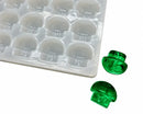 Stampo per caramelle gommose a fungo da 3.5 mL - 140 cavità - vista laterale, con caramelle gommose verde smeraldo
