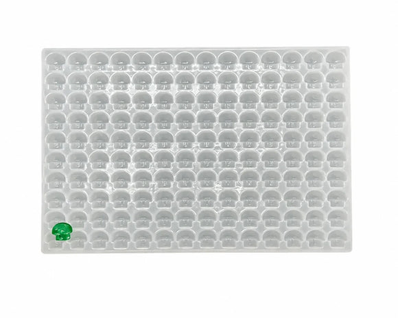 Stampo per caramelle gommose a fungo da 3.5 mL - 140 cavità - vista orizzontale, con caramelle gommose verde smeraldo