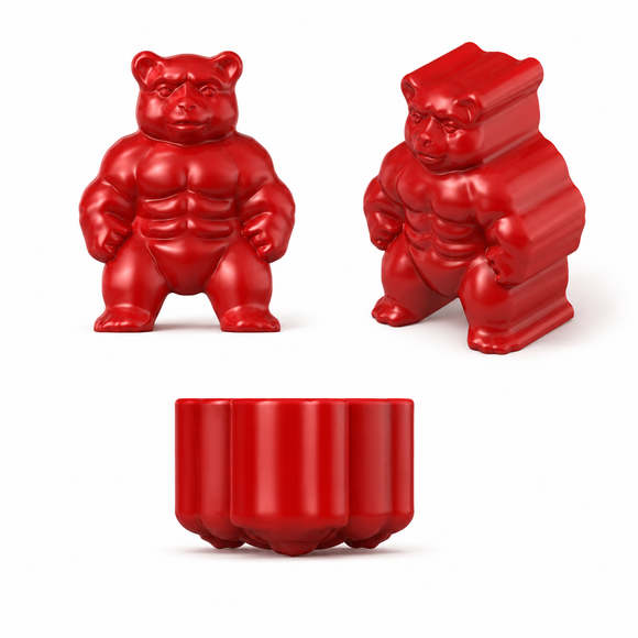 Stampi in silicone personalizzati per caramelle gommose - progetto 3D, orso muscoloso